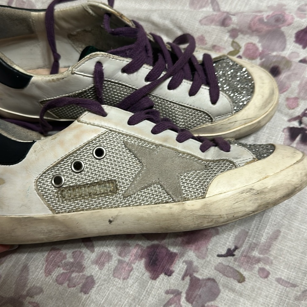 Golden Goose Silver Purple SuperStar Leather Glitter Sneaker 37 Limited Edition - Picture 10 of 11